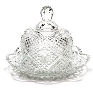 Vintage Pressed Glass Clear Covered Butter Cheese Dish